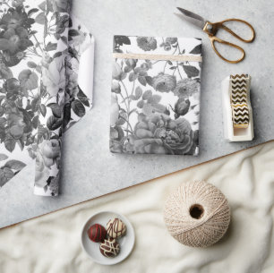 Schwarz-weiß-retro floral geschenkpapier