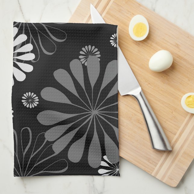 Schwarz-Weiß-Retro-Floral Geschirrtuch (Viertel Falte)