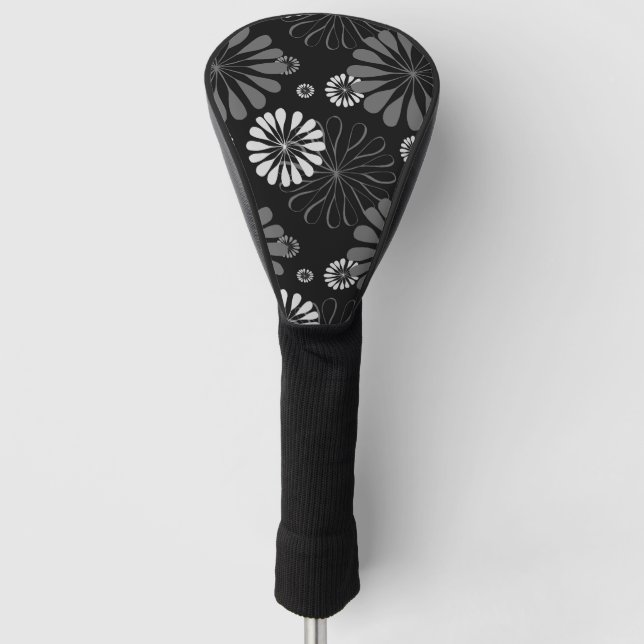 Schwarz-Weiß-Retro-Floral Golf Headcover (Vorderseite)