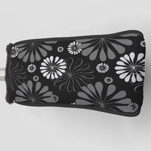 Schwarz-Weiß-Retro-Floral Golf Headcover (Vorderseite)