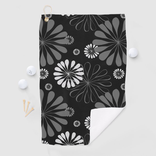 Schwarz-Weiß-Retro-Floral Golfhandtuch (Insitu)