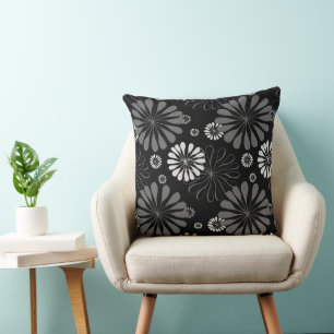 Schwarz-weiß retro floral kissen