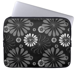 Schwarz-Weiß-Retro-Floral Laptopschutzhülle