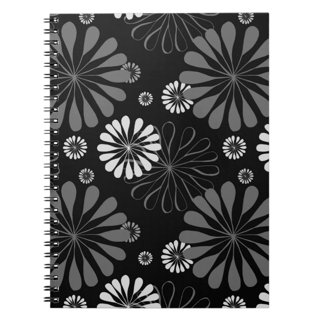 Schwarz-Weiß-Retro-Floral Notizblock (Vorderseite)