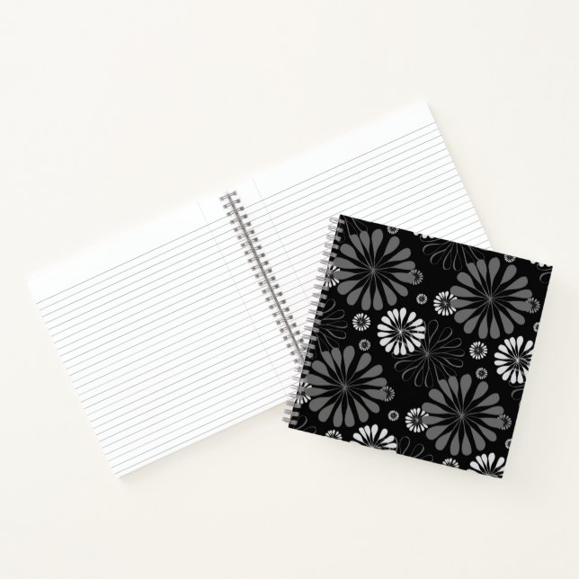 Schwarz-Weiß-Retro-Floral Notizbuch (Innenseite)