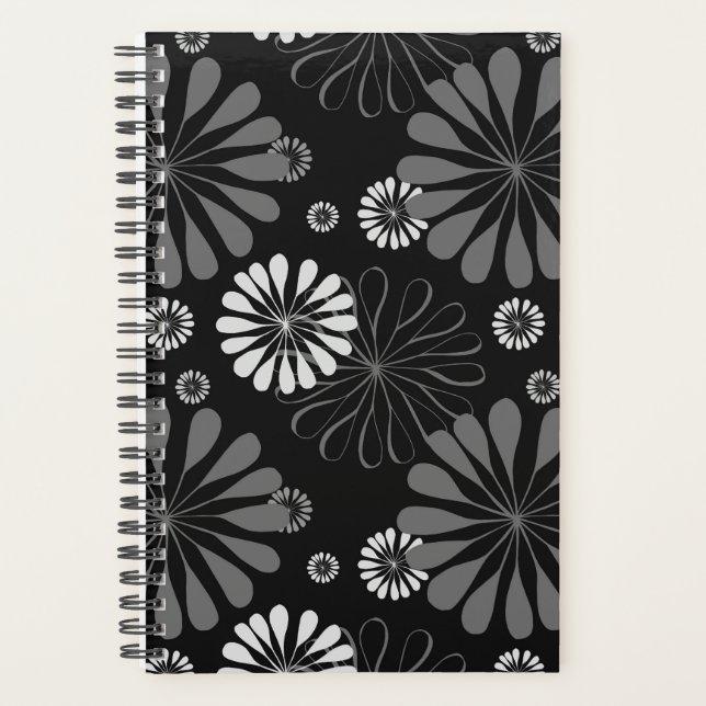 Schwarz-Weiß-Retro-Floral Planer (Vorderseite)