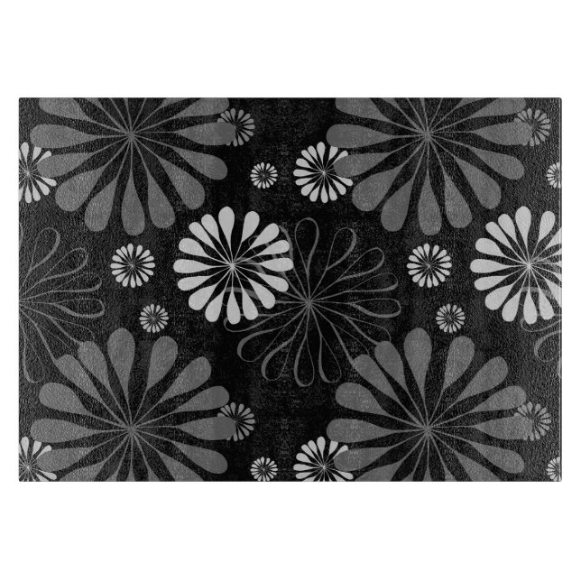Schwarz-Weiß-Retro-Floral Schneidebrett (Vorderseite)