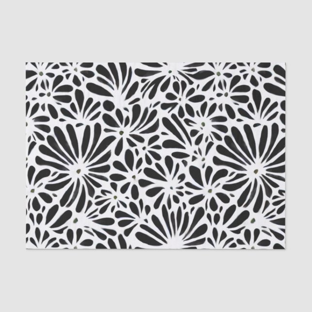 Schwarz-Weiß-Retro-Floral Seidenpapier (Vorderseite)