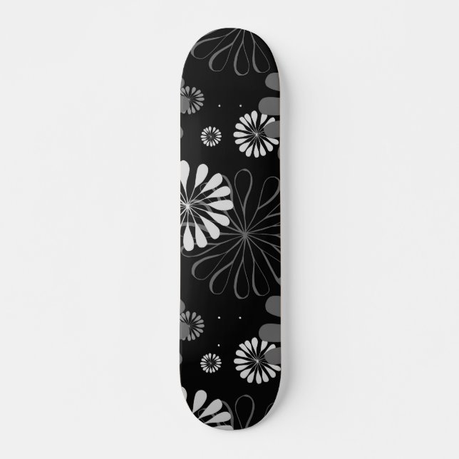 Schwarz-Weiß-Retro-Floral Skateboard (Vorne)