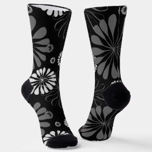 Schwarz-Weiß-Retro-Floral Socken