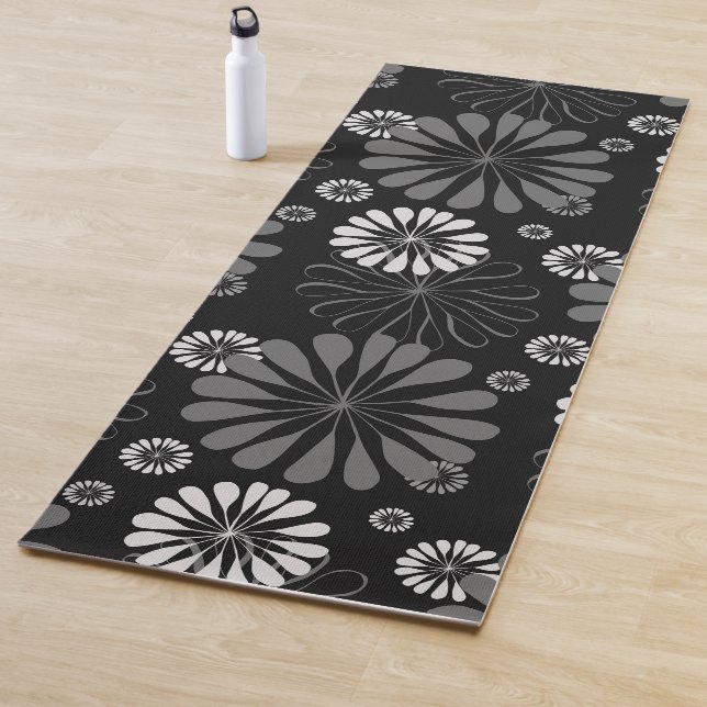 Schwarz-Weiß-Retro-Floral Yogamatte (Beispiel)