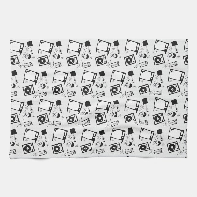 Schwarz-Weiß-Retro-Haushaltsdesigns Geschirrtuch (Horizontal)