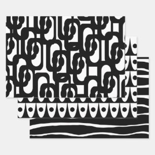 Schwarz-Weiß-Retro-Mod-Muster Geschenkpapier Set