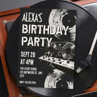 Schwarz-weiß Retro-Musik-Geburtstag Einladung