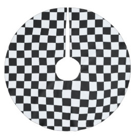 Schwarz-Weiß-Retro-Prüfmuster Polyester Weihnachtsbaumdecke