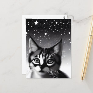 Schwarz-Weiß-Retro-Stars Kitten Postkarte