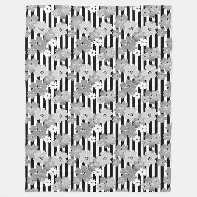 Schwarz-Weiß-Retro-Streifenmuster Fleecedecke (Vorderseite)