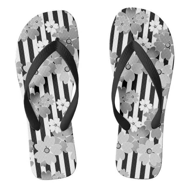 Schwarz-Weiß-Retro-Streifenmuster Flip Flops (Fußbett)