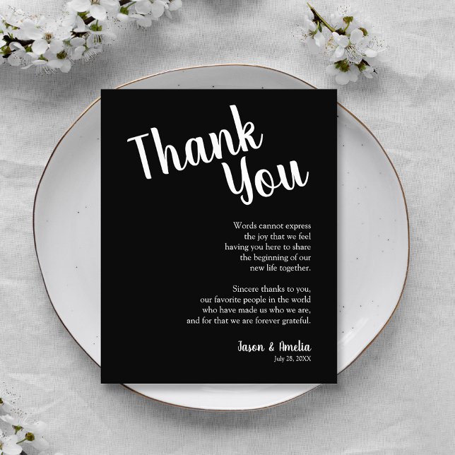 Schwarz-Weiß-Rezeption Dankeskarte (Black and White Wedding Reception Plate Thank You Cards)