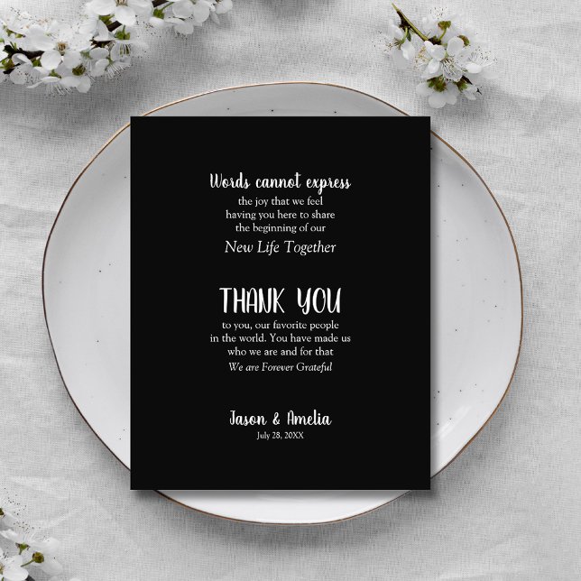 Schwarz-Weiß-Rezeption Dankeskarte (Black and White Wedding Reception Plate Thank You Cards)
