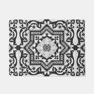 Schwarz-Weiß-Risse-Keramik Stil Azulejo Fußmatte