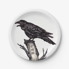 Schwarz-Weiß-Rochen-Gothic-Bird-Monogramm Pappteller