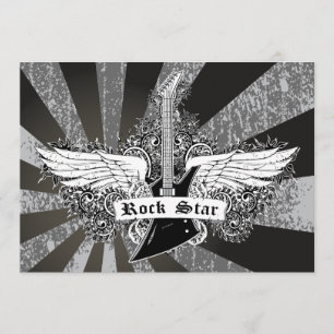 Schwarz-weiß Rockstar-Elektrogitarre Flügel Einladung