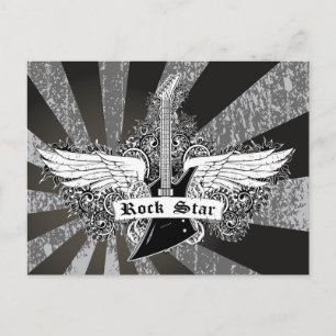 Schwarz-weiß Rockstar-Elektrogitarre Flügel Postkarte