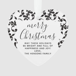 Schwarz-Weiß-Rokoko Frohe Weihnachtsschrift Ornament