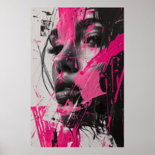 Schwarz-weiß rosa Abstrakte Malerei von Frauenpost Poster