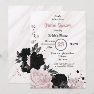 Schwarz-Weiß-Rosa-Brautparty Einladung