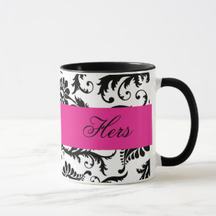 Schwarz, Weiß, Rosa Damaske "Ihre Tasse" Tasse