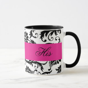 Schwarz, Weiß, Rosa Damaske "Seine" Tasse