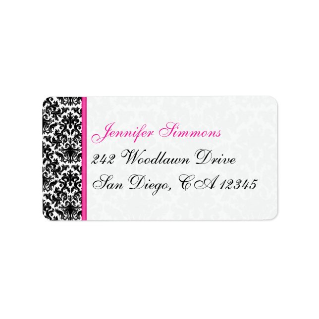 Schwarz-weiß rosa Damasken Rücksendeadresse Adressaufkleber (Vorne)