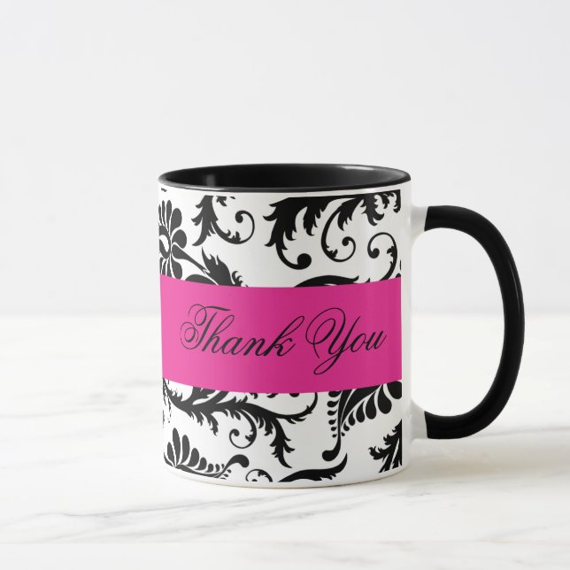 Schwarz, Weiß, Rosa Damaskus Danke Tasse (Rechts)