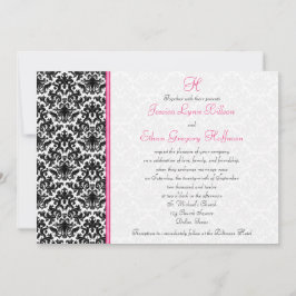 Schwarz, Weiß, rosa Damast Einladung zur Hochzeit