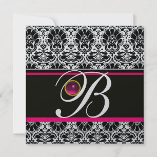SCHWARZ WEISS ROSA DAMAST MONOGRAMM Amethyst Silbe Einladung
