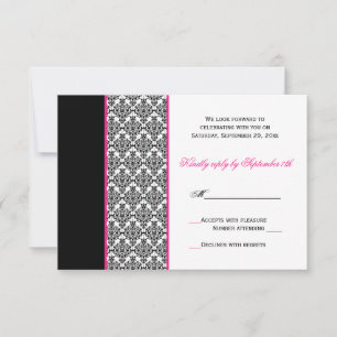 Schwarz Weiß Rosa Damast-RSVP-Karte RSVP Karte