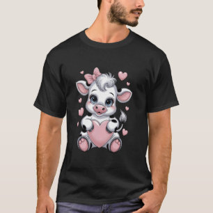 Schwarz & Weiß Rosa Kokette Kuh mit Schleife hält  T-Shirt