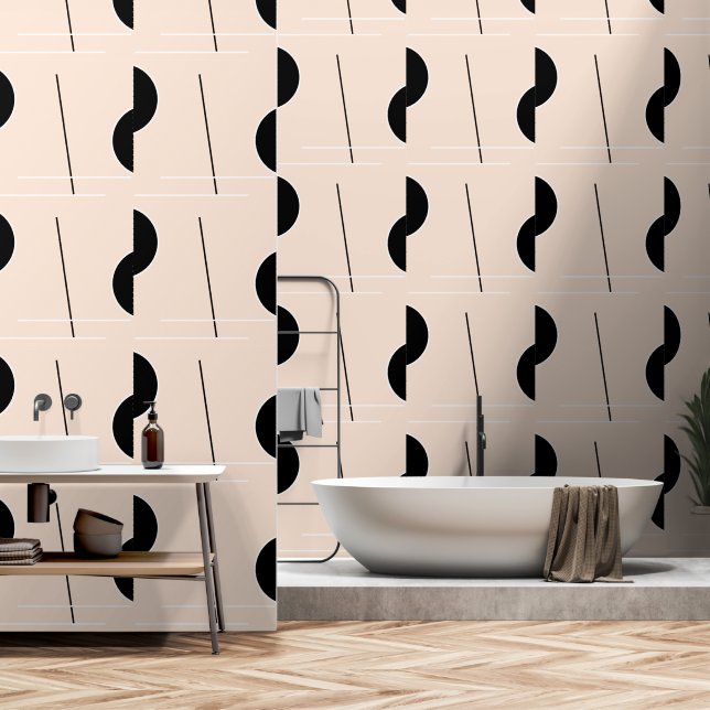 Schwarz-weiß rosa Moderner Chic Minimalistisch Tapete (Badezimmer)