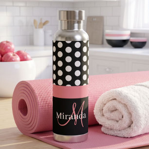 Schwarz Weiß Rosa Monogramm Schrift Punkte Trinkflasche