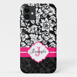 Schwarz Weiß & Rosa Vintage Blumen Damast Case-Mate iPhone Hülle