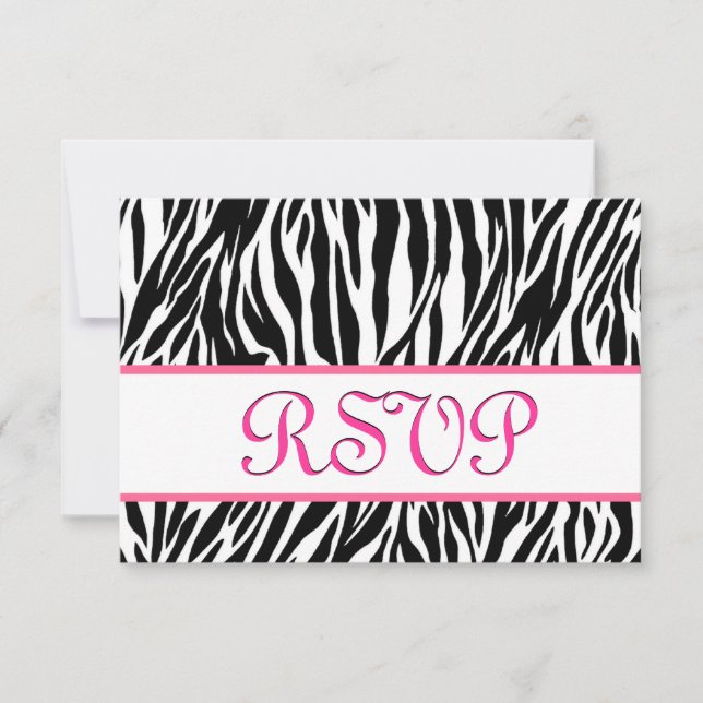 Schwarz-weiß rosa Zebra UAWG Personalisierte Remis RSVP Karte (Vorderseite)