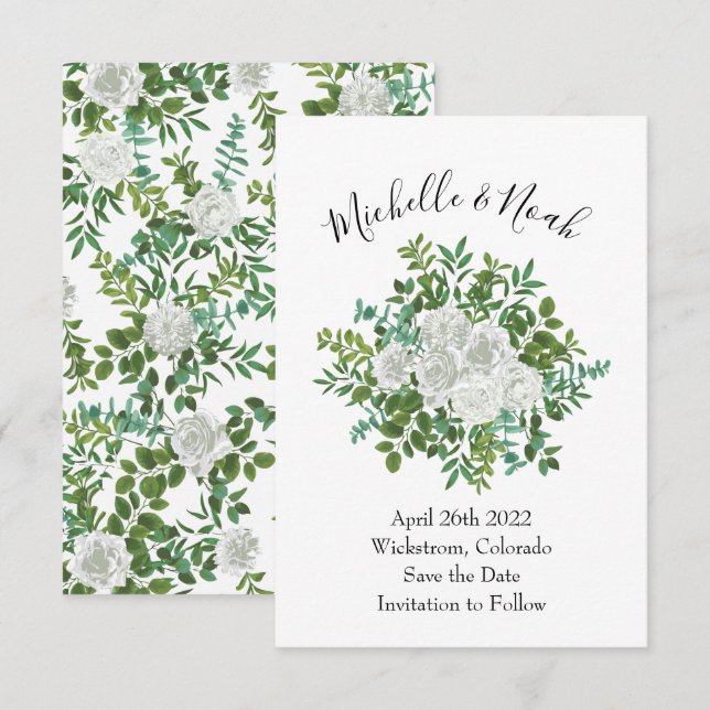 Schwarz-Weiß-Rose-Blumenhochzeit Einladung (Vorne/Hinten)