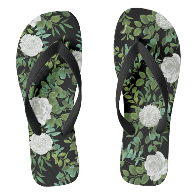Schwarz-Weiß-Rose-Blumenhochzeit Flip Flops (Fußbett)