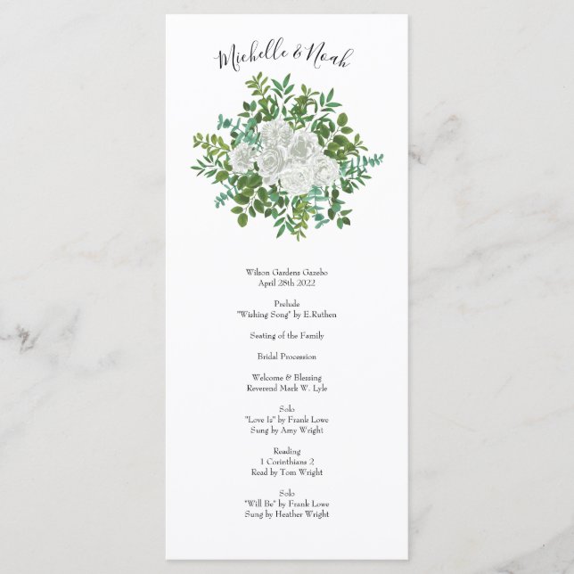 Schwarz-Weiß-Rose-Blumenhochzeit Menükarte (Vorderseite)