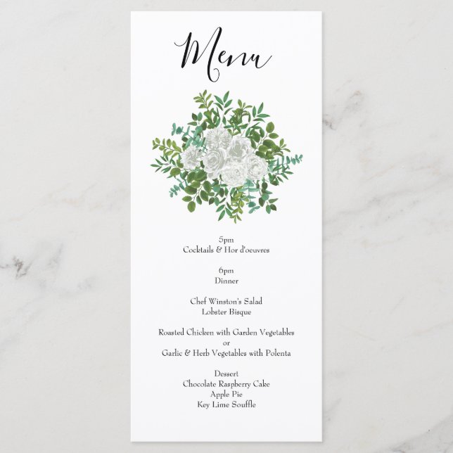 Schwarz-Weiß-Rose-Blumenhochzeit Menükarte (Vorderseite)