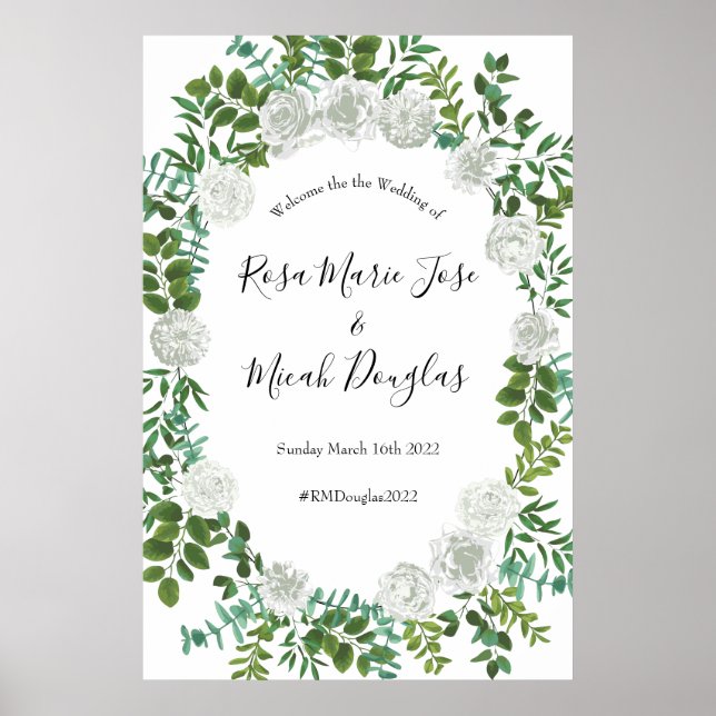 Schwarz-Weiß-Rose-Blumenhochzeit Poster (Vorne)