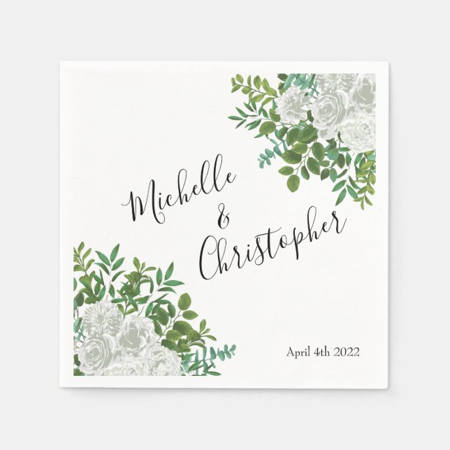 Schwarz-Weiß-Rose-Blumenhochzeit Serviette (Vorderseite)