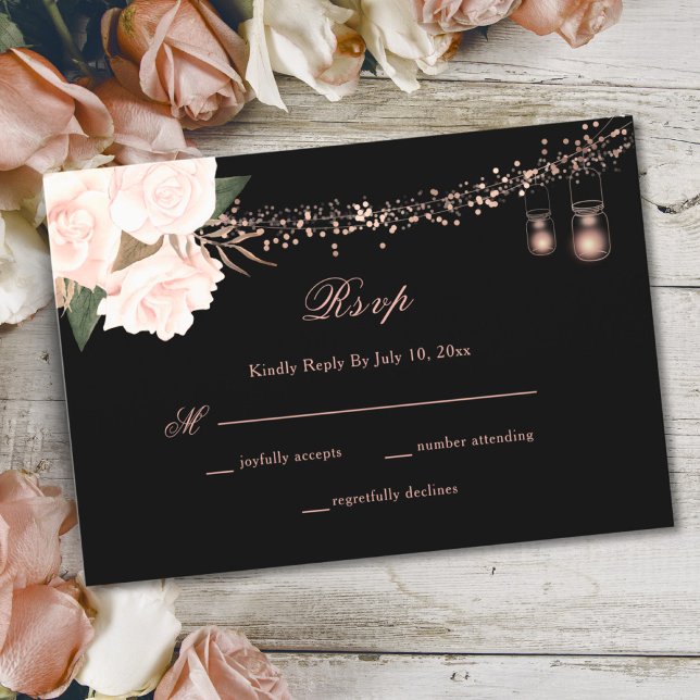 Schwarz-Weiß-Rose-Blumenstrauß-Hochzeiten RSVP Karte (Von Creator hochgeladen)